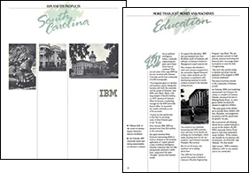 Two formatted pages from IBM corporate report on their support for communities